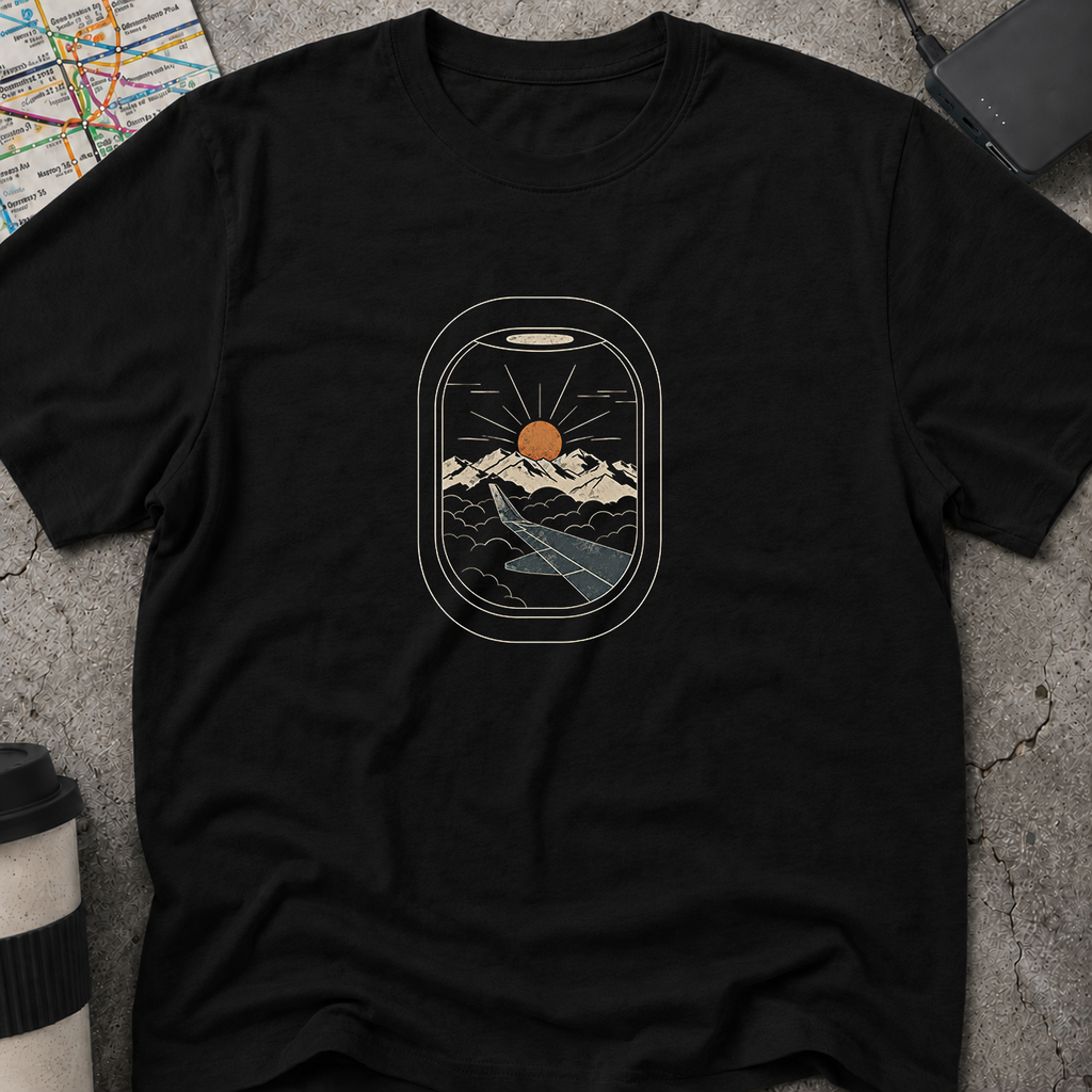 Airplane Window Mountain Sunset View T-Shirt