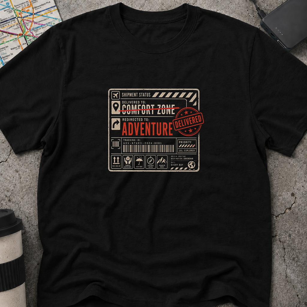 Delivered To: Adventure Shipping Label T-Shirt