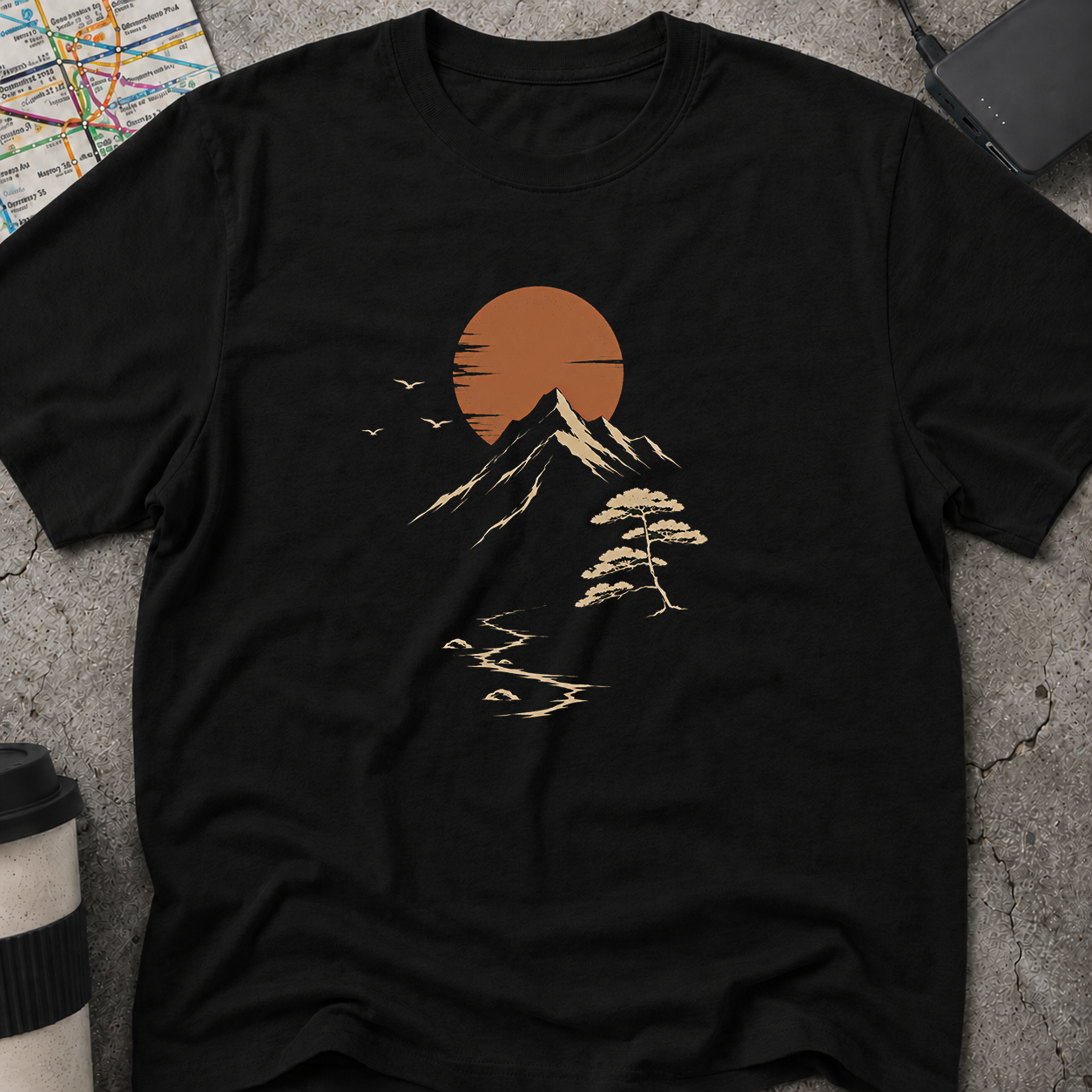 Minimalist Sunset Mountain Bonsai Tree T-Shirt