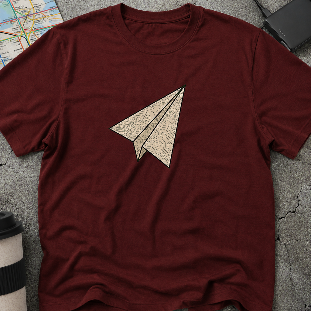 Topographic Map Paper Airplane T-Shirt