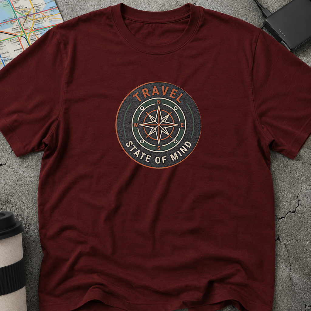 Travel State Of Mind Compass Badge T-Shirt