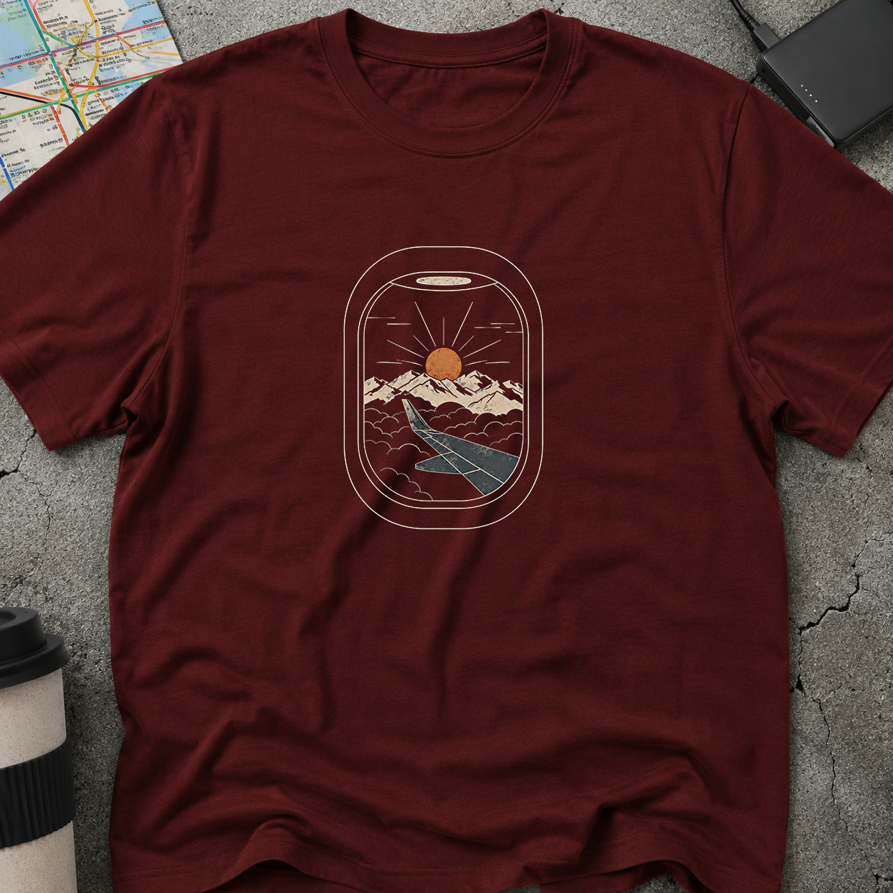 Airplane Window Mountain Sunset View T-Shirt