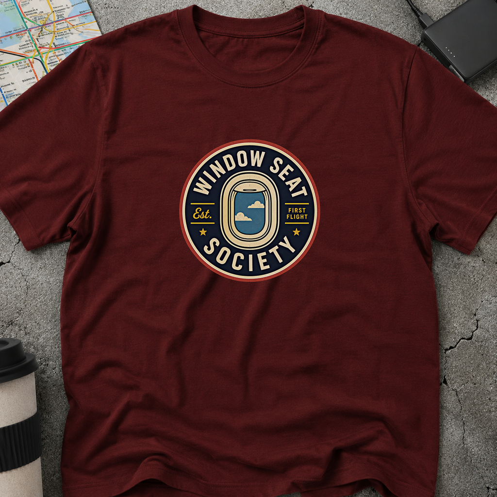 Window Seat Society, Est. Airplane Window Badge T-Shirt