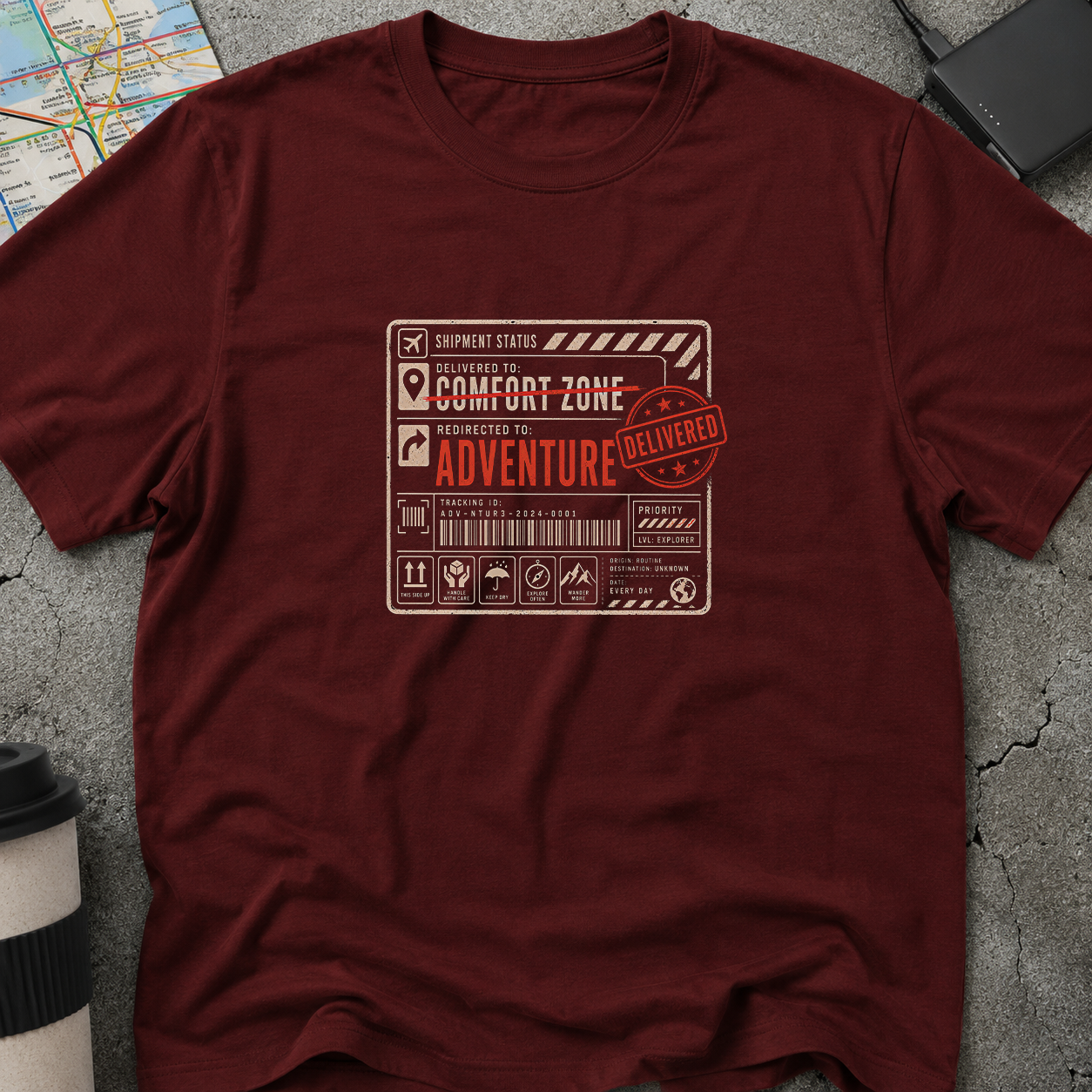 Delivered To: Adventure Shipping Label T-Shirt