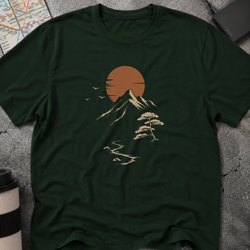 Minimalist Sunset Mountain Bonsai Tree T-Shirt