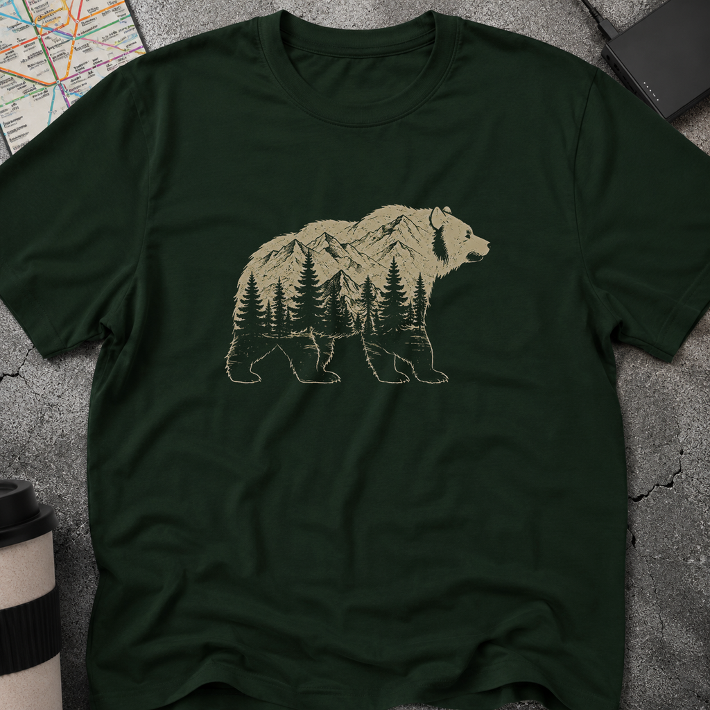 Mountain Forest Bear Double Exposure T-Shirt