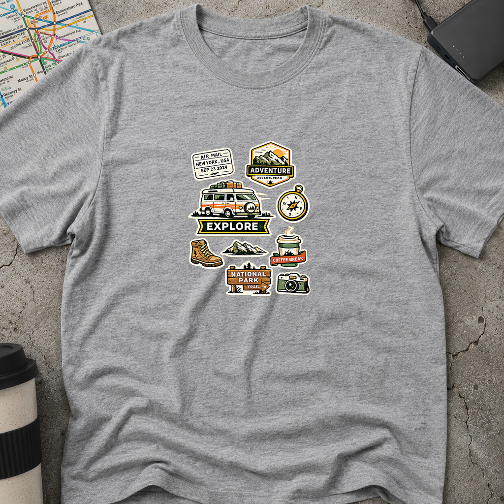 Travel Adventure Sticker Collage T-Shirt