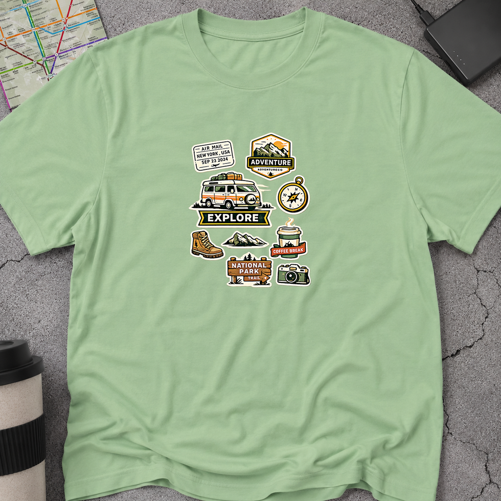 Travel Adventure Sticker Collage T-Shirt