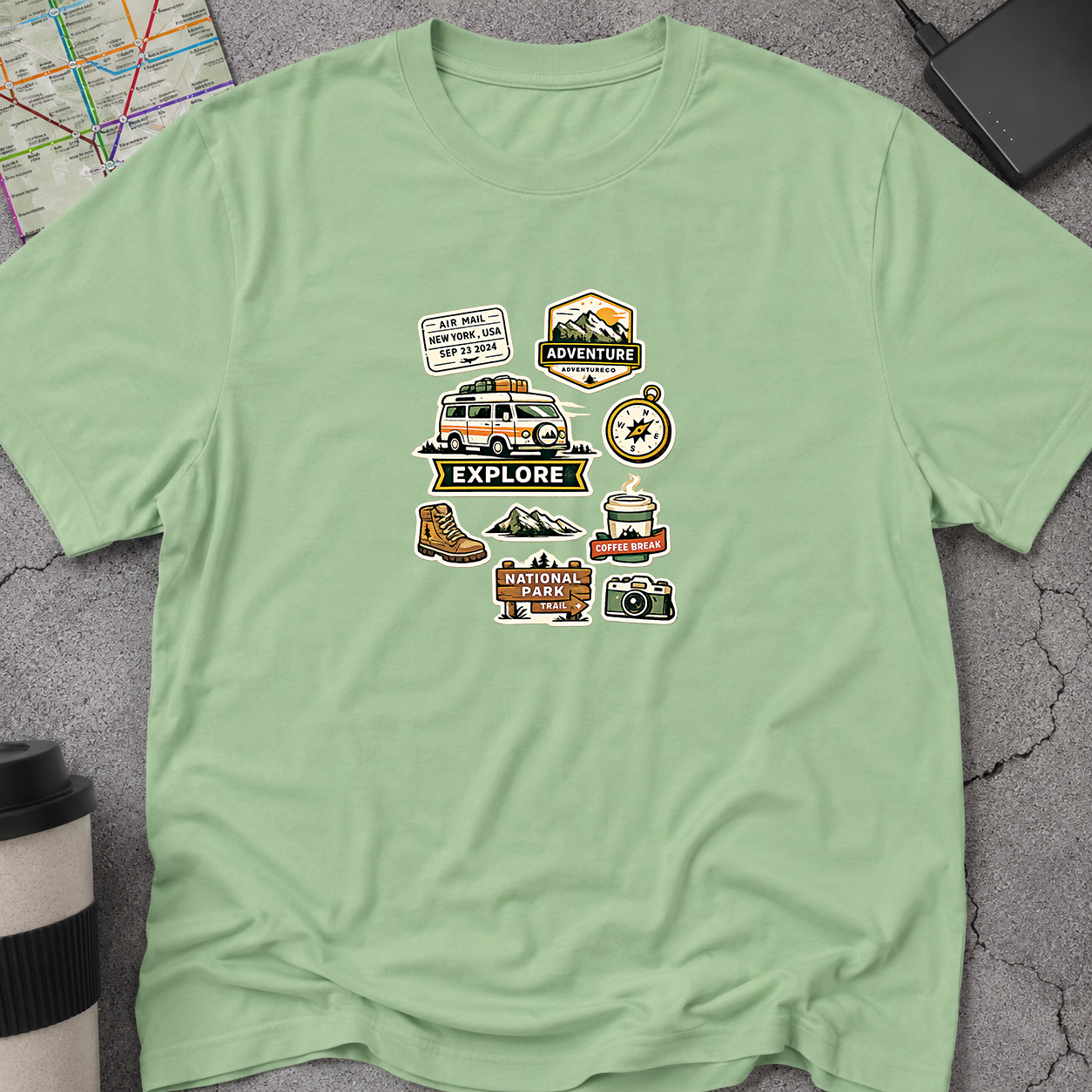 Travel Adventure Sticker Collage T-Shirt