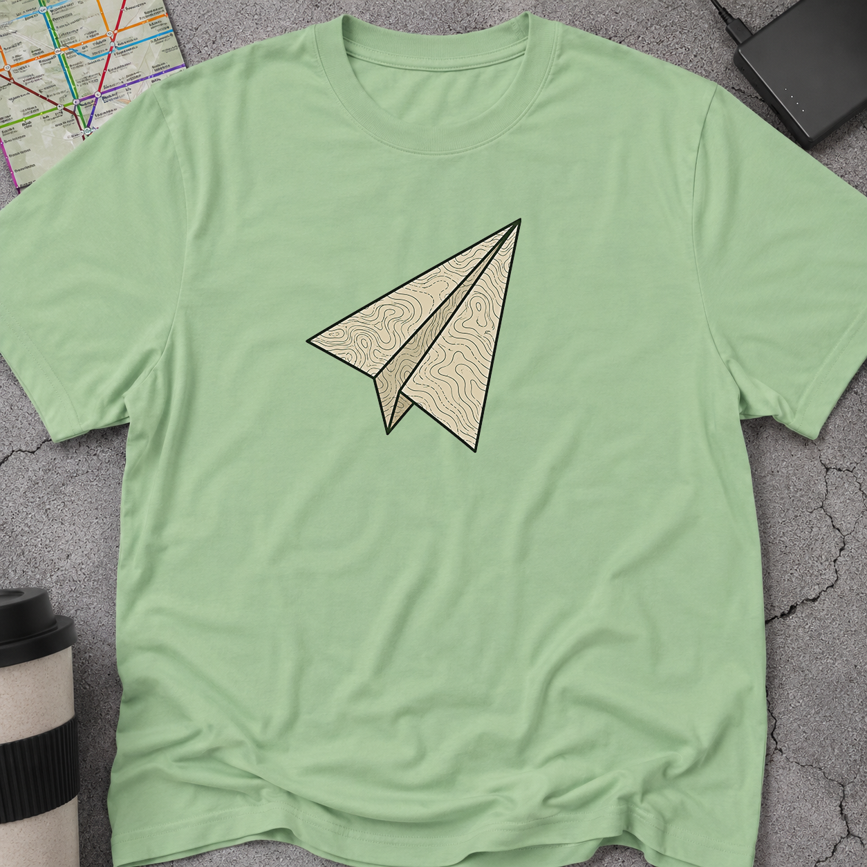 Topographic Map Paper Airplane T-Shirt