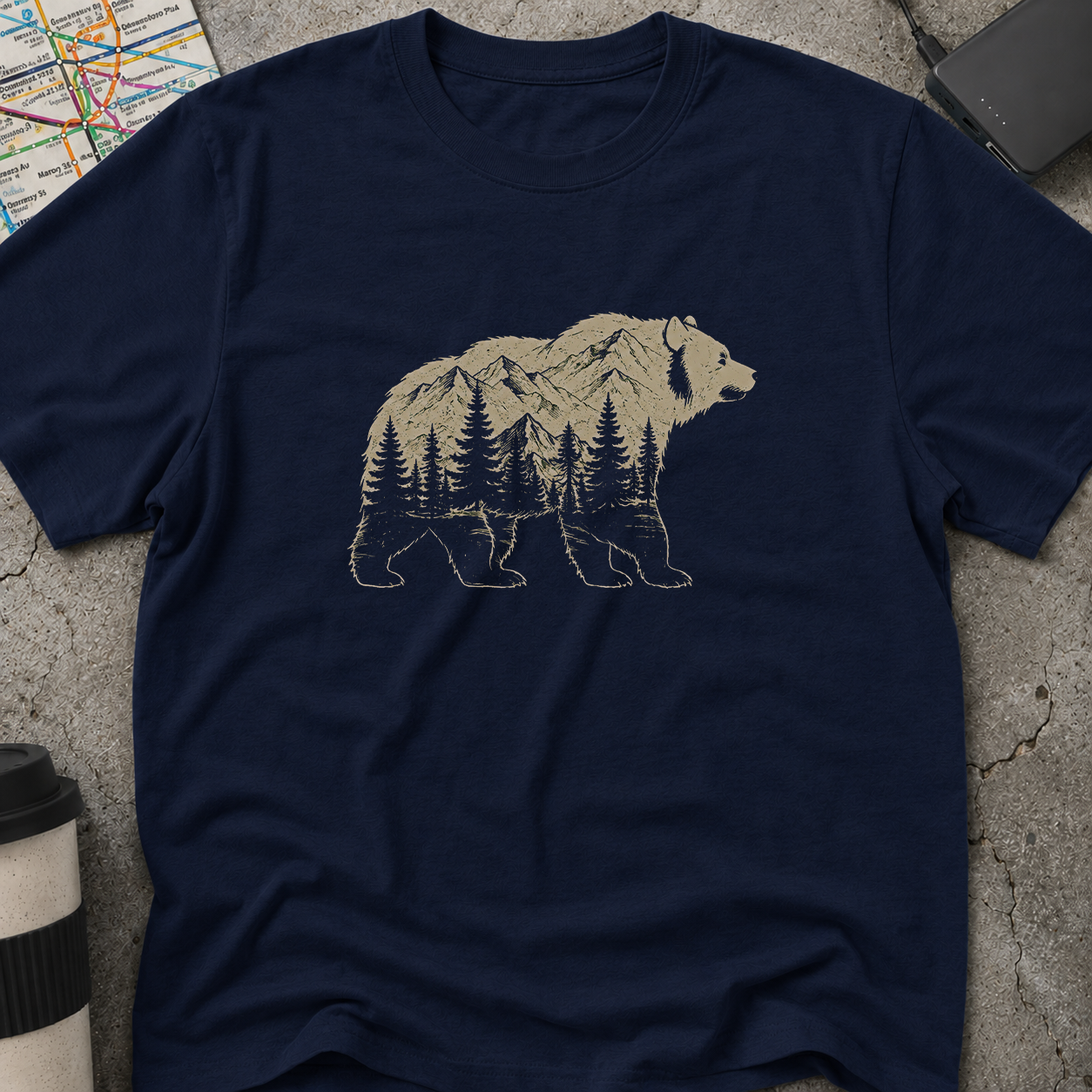 Mountain Forest Bear Double Exposure T-Shirt