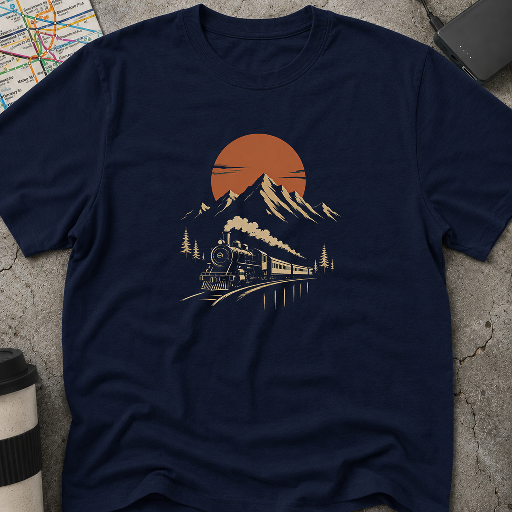 Vintage Steam Train Mountain Sunset T-Shirt