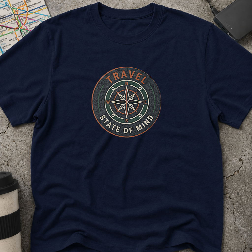 Travel State Of Mind Compass Badge T-Shirt