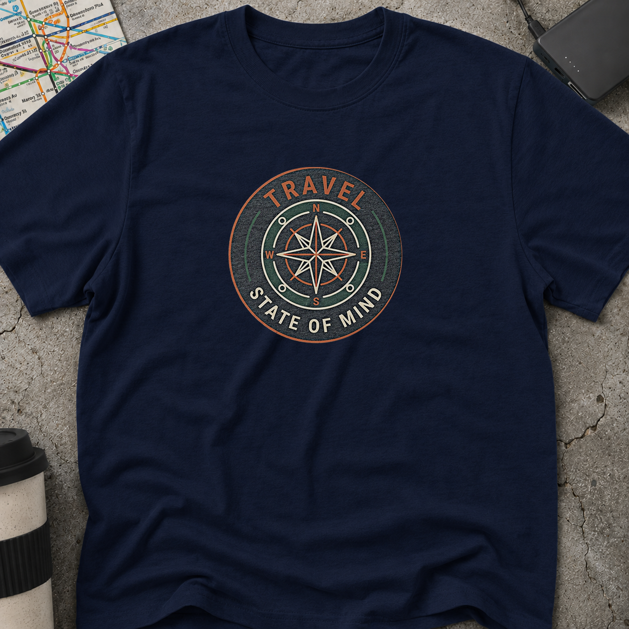 Travel State Of Mind Compass Badge T-Shirt