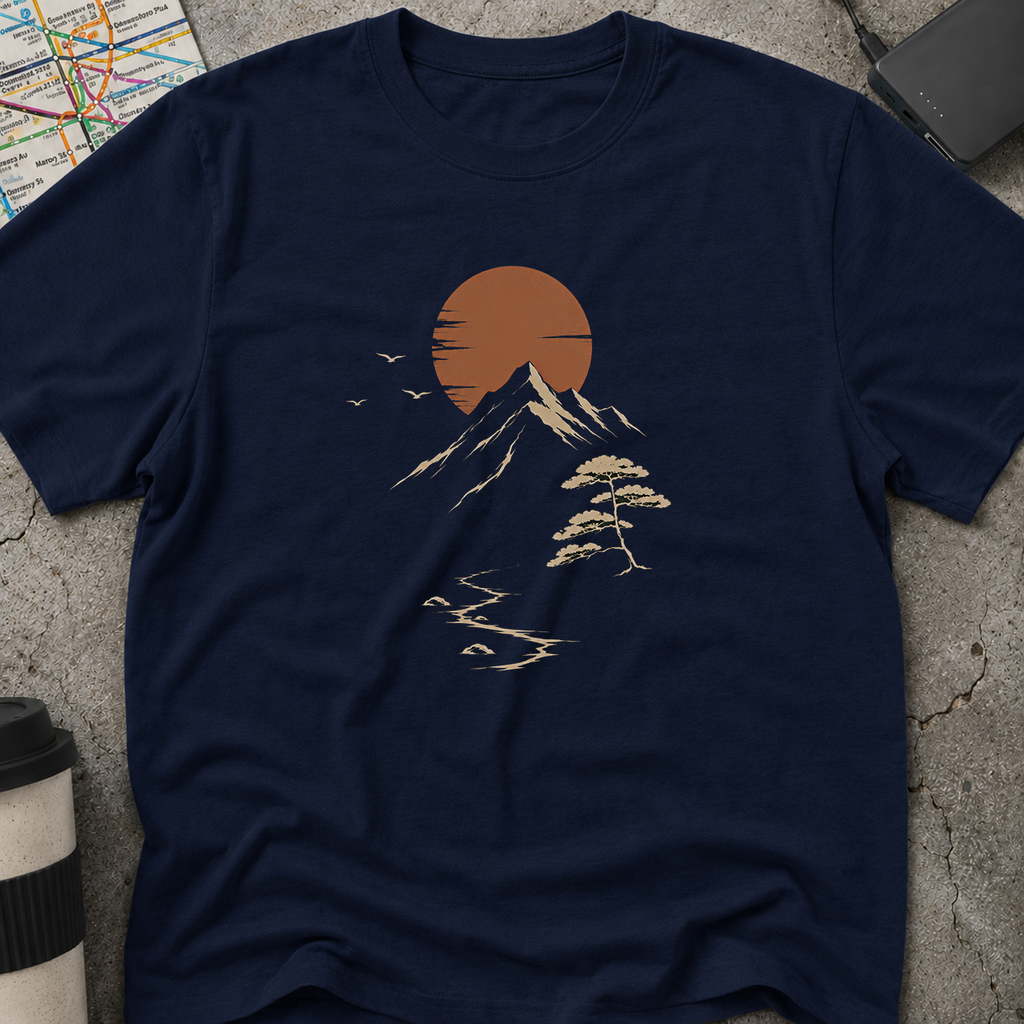 Minimalist Sunset Mountain Bonsai Tree T-Shirt