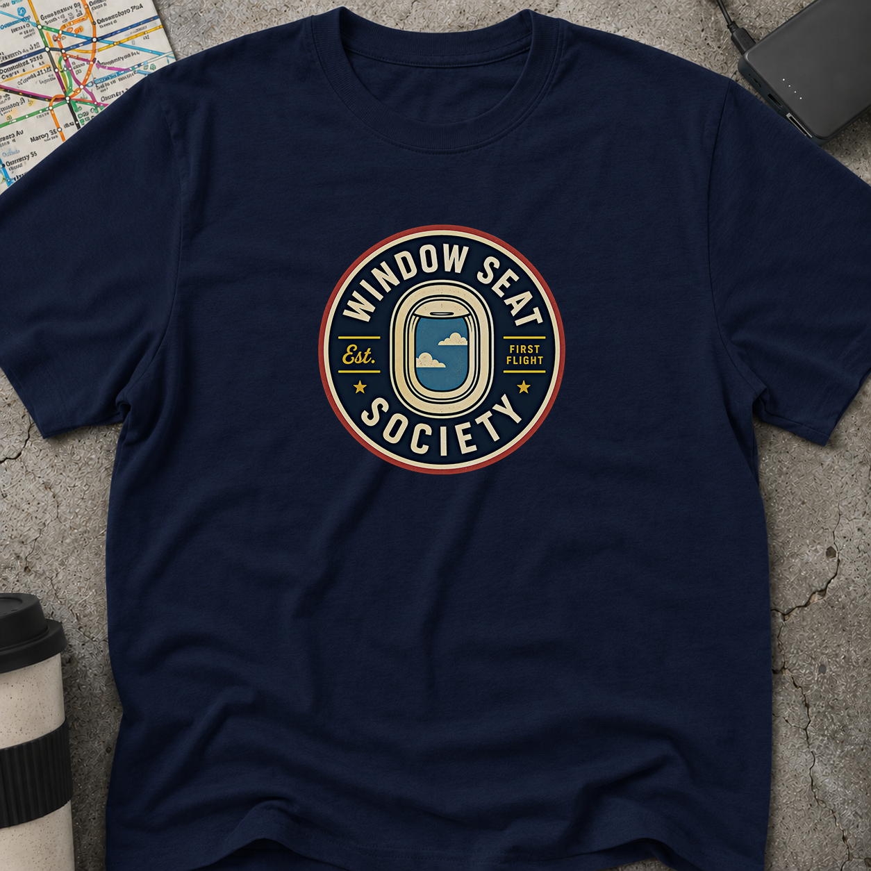 Window Seat Society, Est. Airplane Window Badge T-Shirt