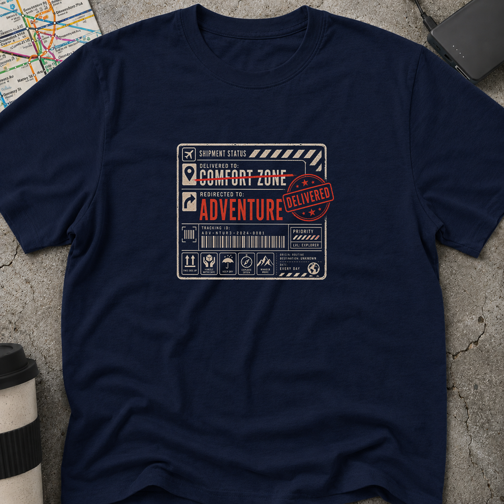 Delivered To: Adventure Shipping Label T-Shirt