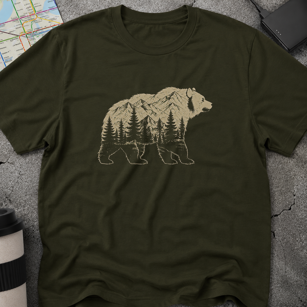 Mountain Forest Bear Double Exposure T-Shirt