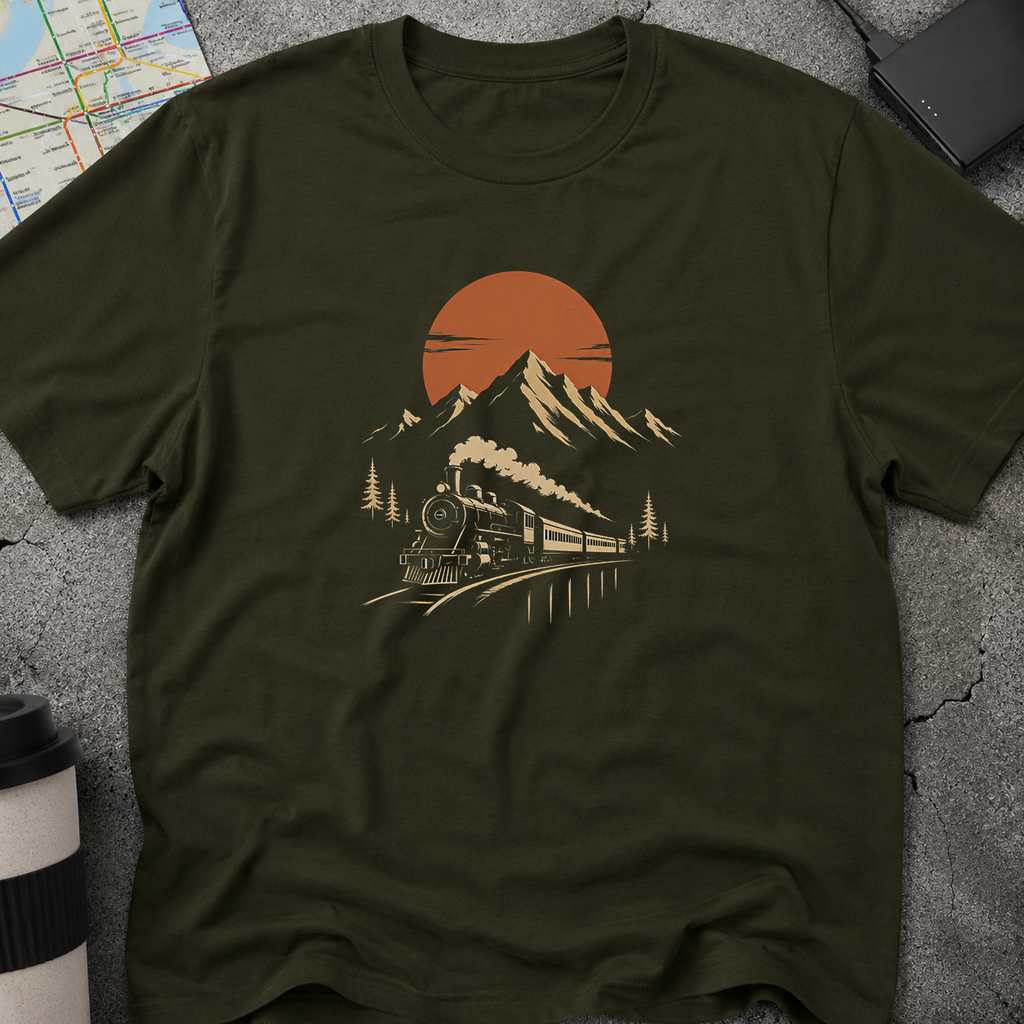Vintage Steam Train Mountain Sunset T-Shirt