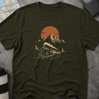 Vintage Steam Train Mountain Sunset T-Shirt