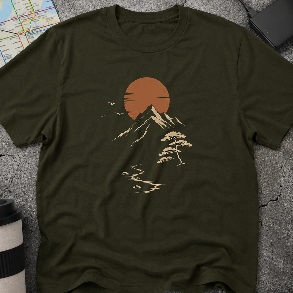 Minimalist Sunset Mountain Bonsai Tree T-Shirt