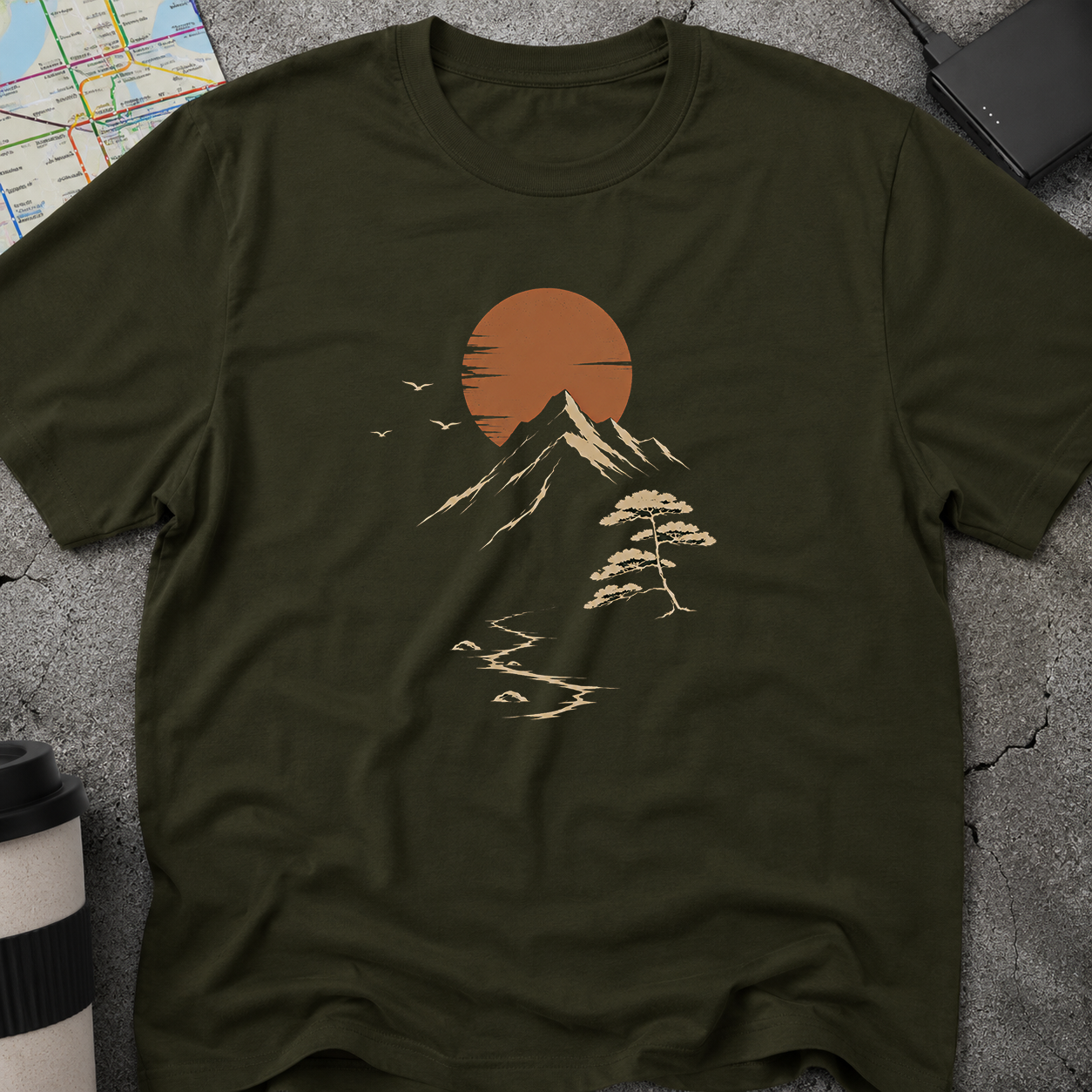Minimalist Sunset Mountain Bonsai Tree T-Shirt