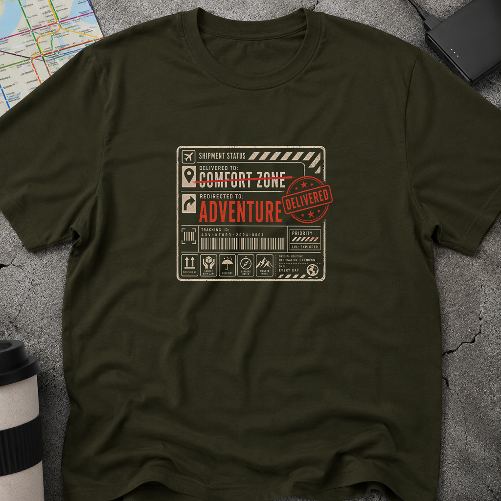 Delivered To: Adventure Shipping Label T-Shirt