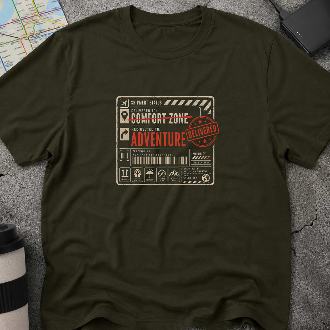 Delivered To: Adventure Shipping Label T-Shirt