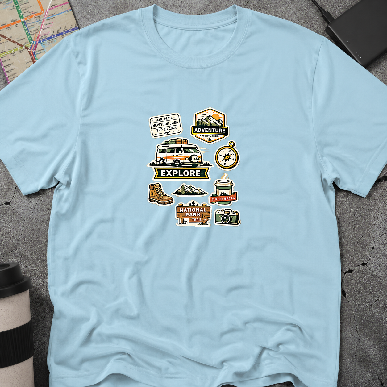 Travel Adventure Sticker Collage T-Shirt