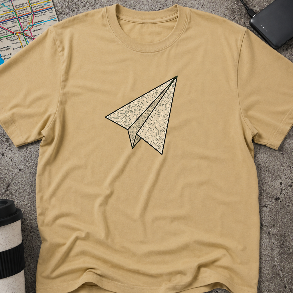 Topographic Map Paper Airplane T-Shirt