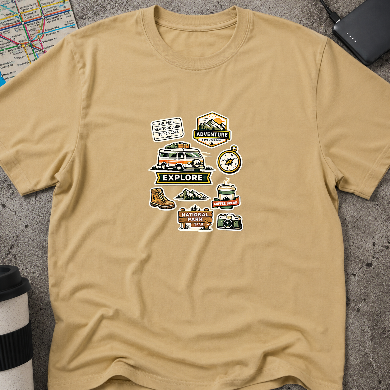 Travel Adventure Sticker Collage T-Shirt